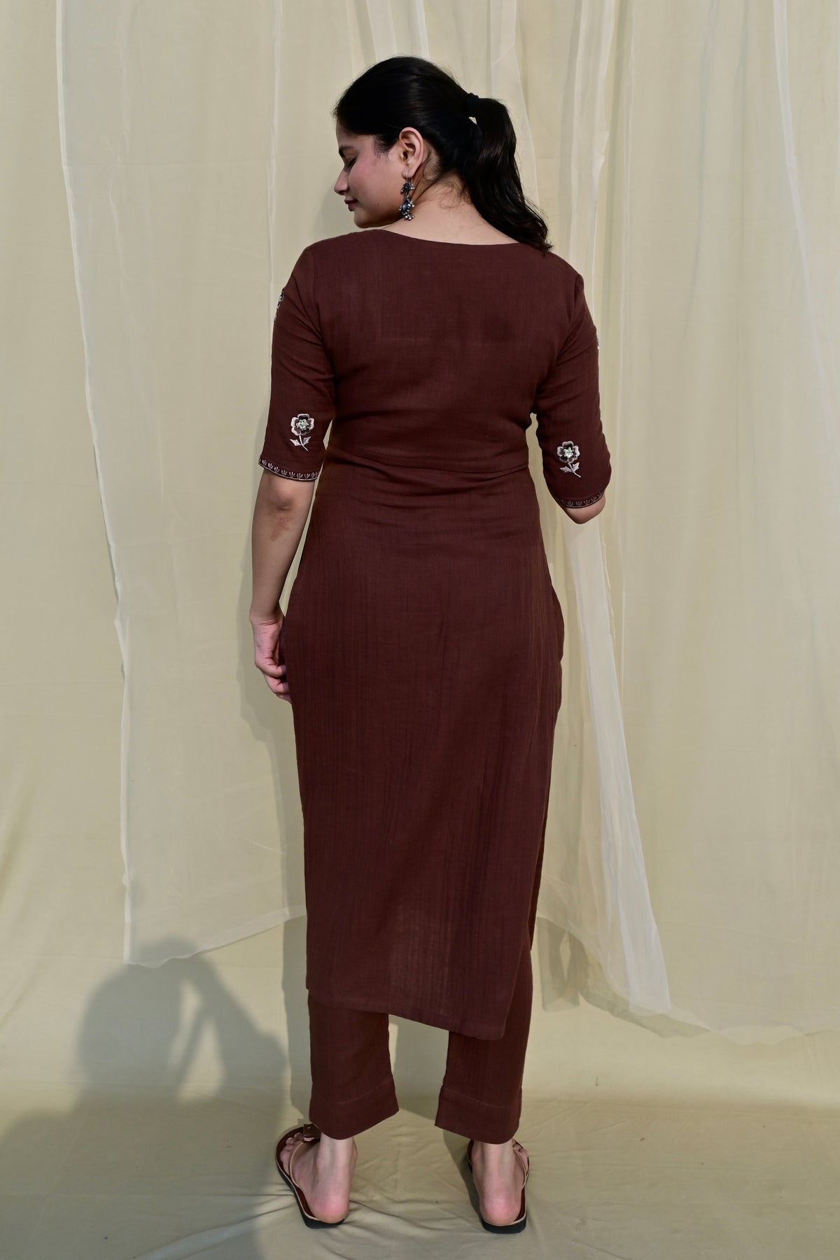 Mocha Bloom High Slit Kurta