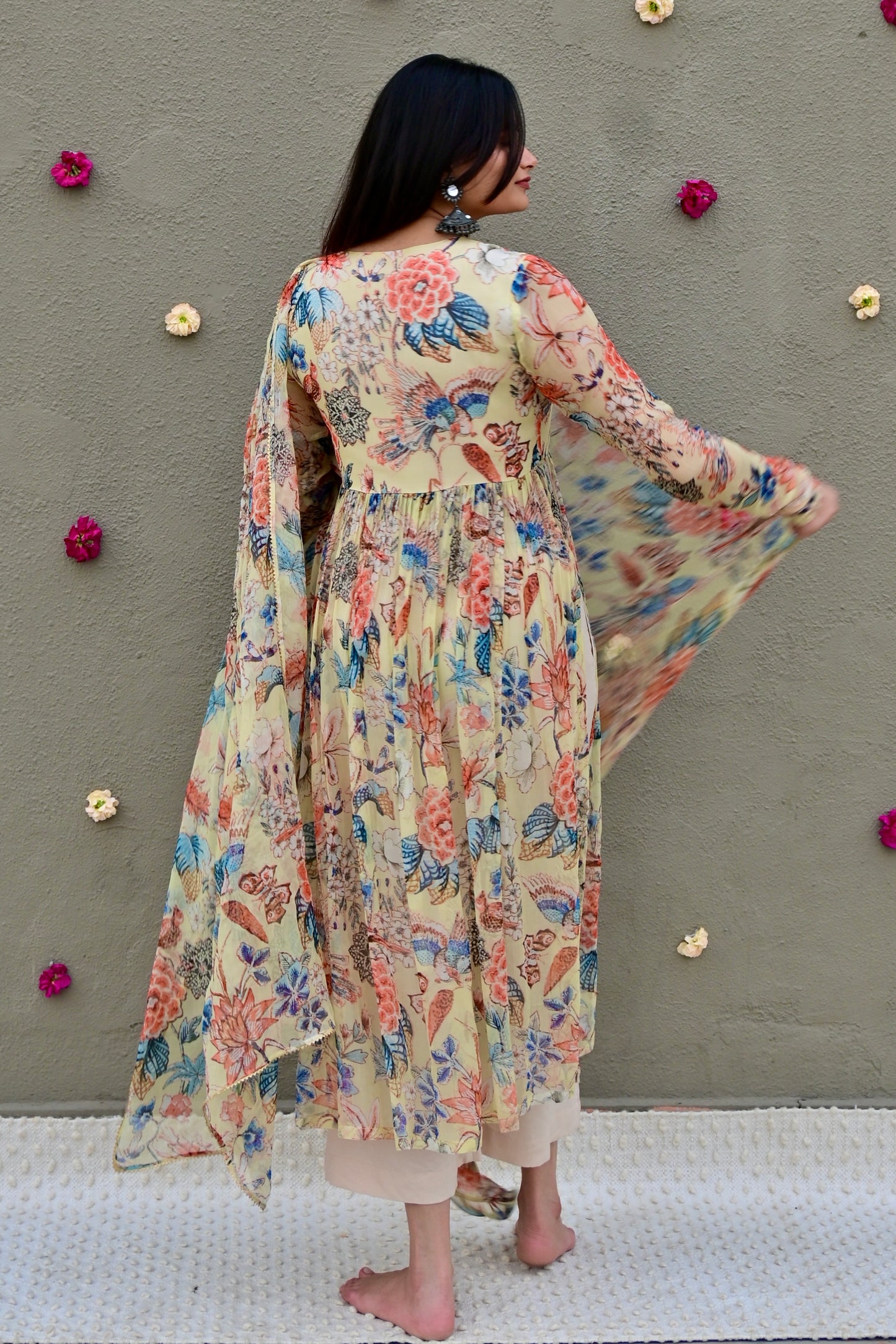 Beige Botanical Kurta Set