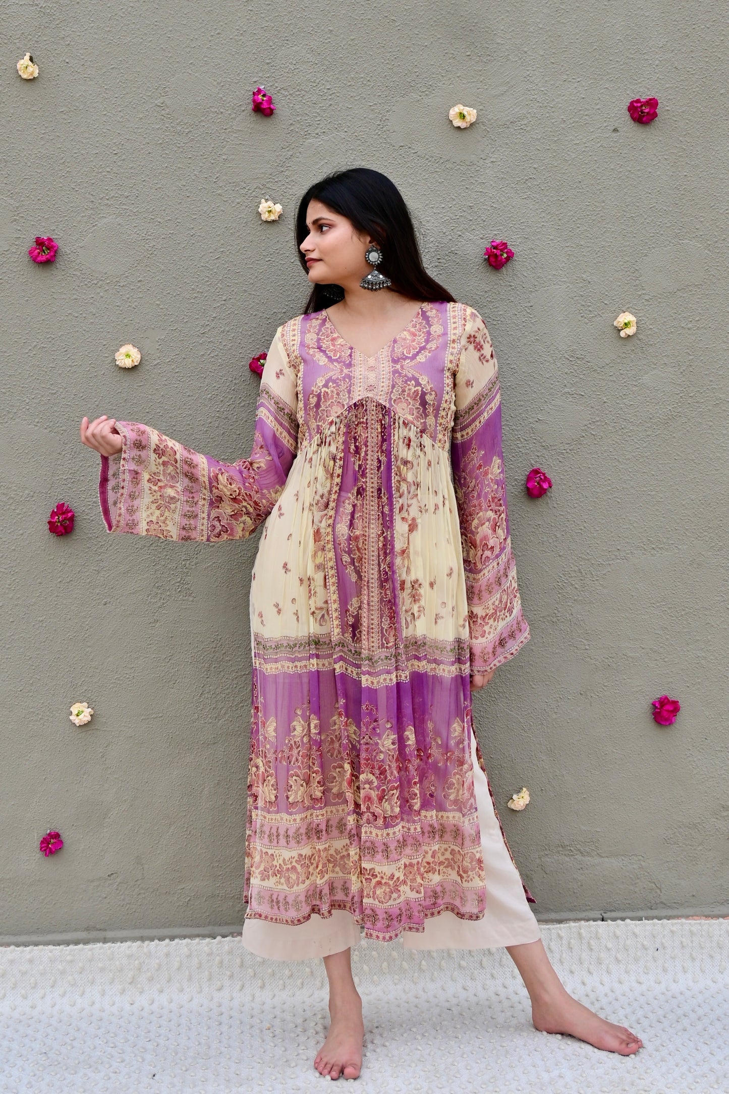 Beige & Lavender Luxe Suit Set