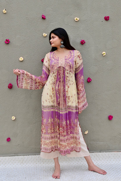 Beige & Lavender Luxe Suit Set