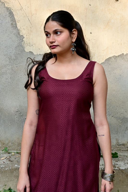 Wine Textured Kurta Set