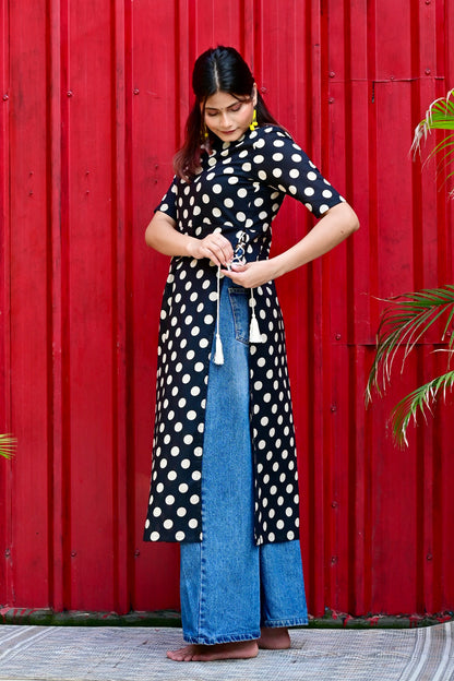 Black Polka High Slit (Only kurta)