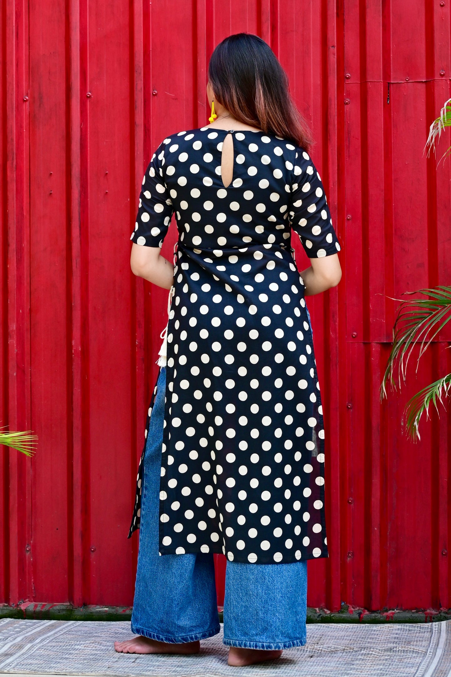 Black Polka High Slit Suit Set