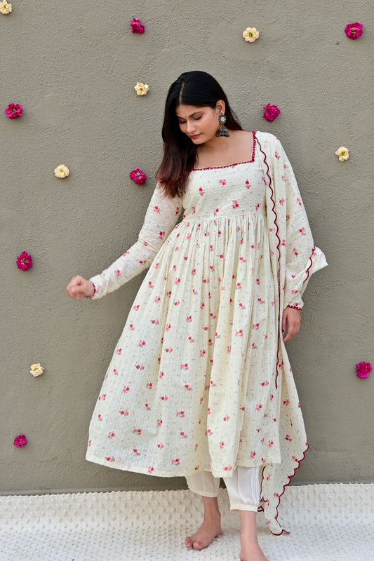 Vintage Ivory & Maron kurta (Only Kurta)