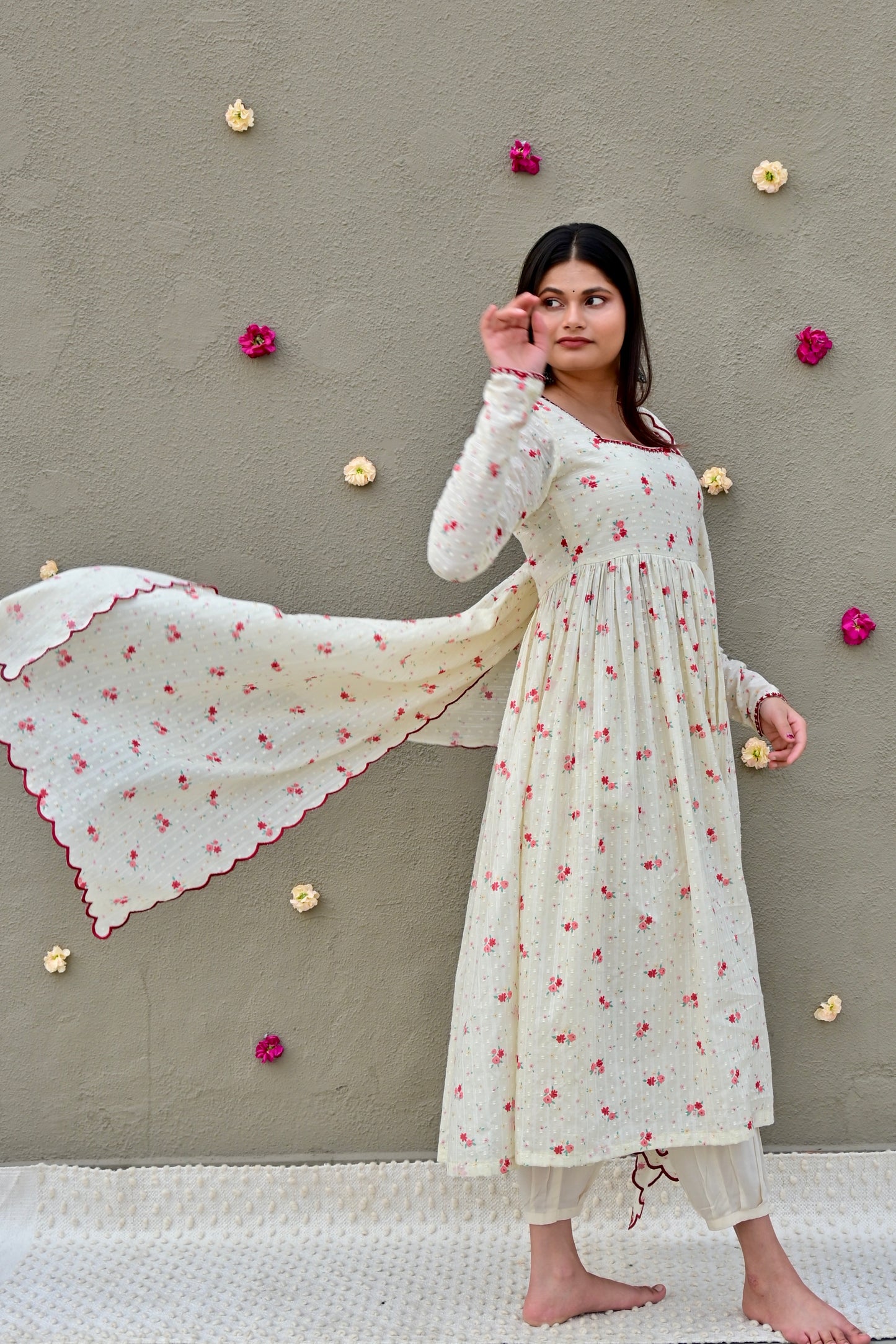 Vintage Ivory & Maroon kurta set