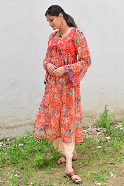 Narangi & beige luxe kurta set