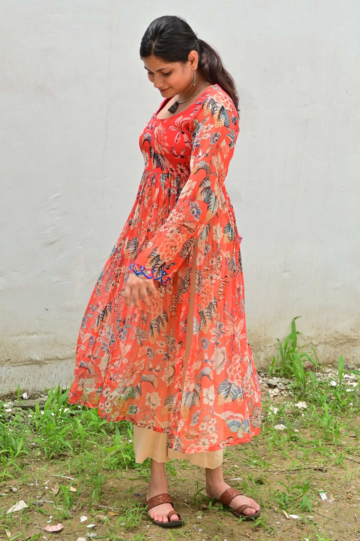 Narangi & beige luxe kurta set