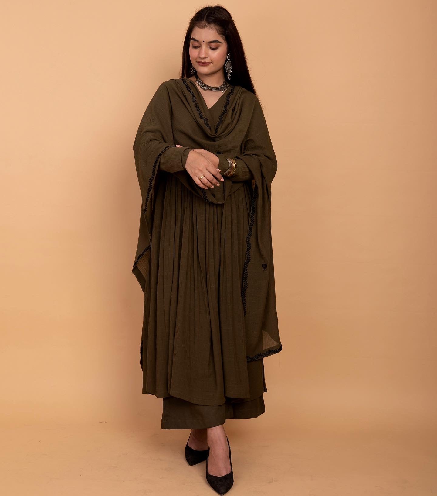 Olive Green Alia High Slit Kurta