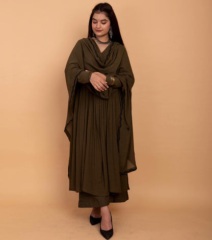 Olive Green Alia High Slit Kurta