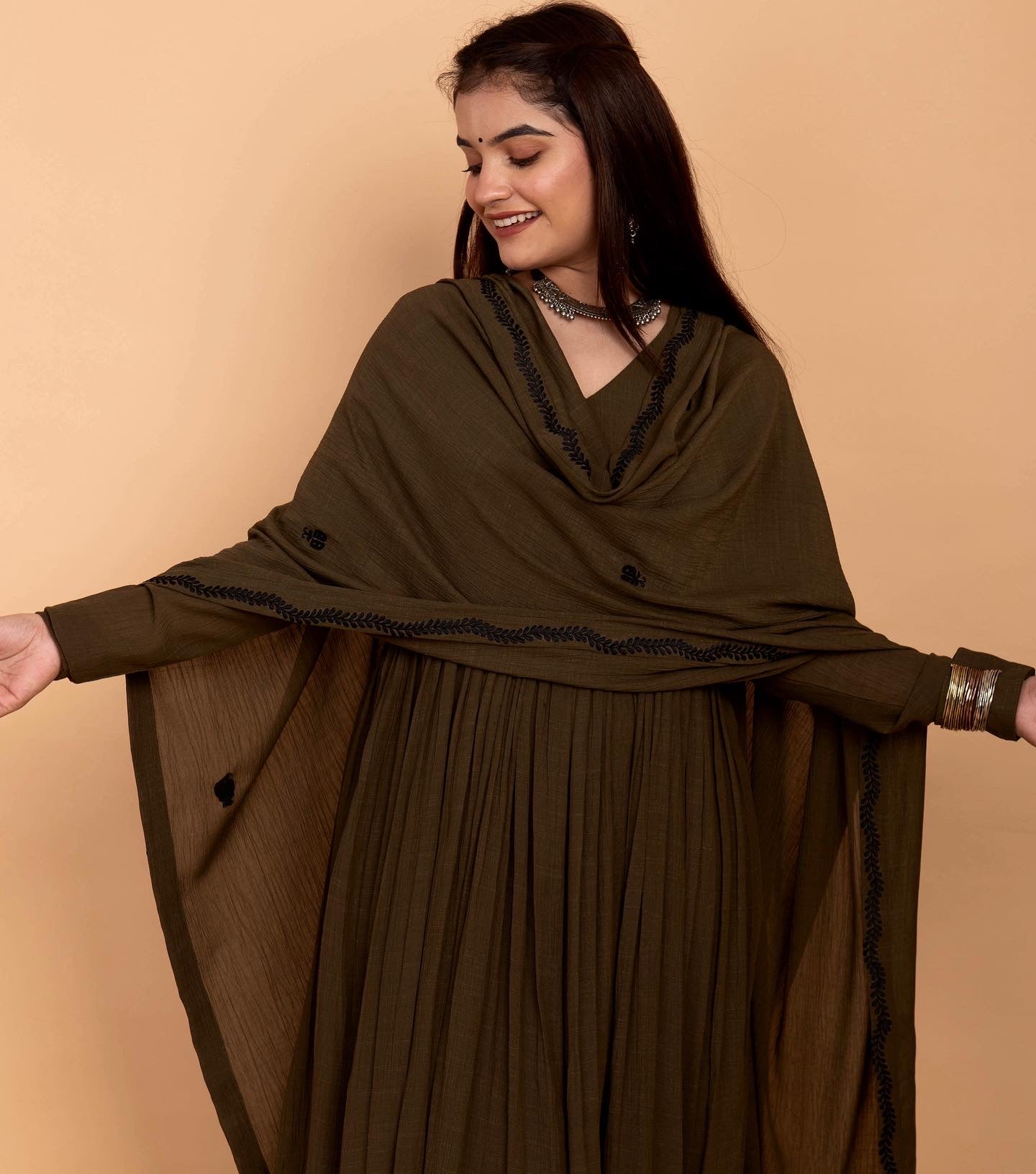 Olive Green Alia High Slit Kurta Set