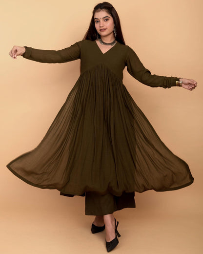 Olive Green Alia High Slit Kurta