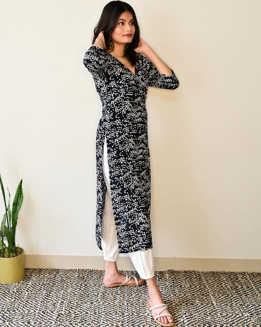 Black & White Printed Angrakha Kurta set