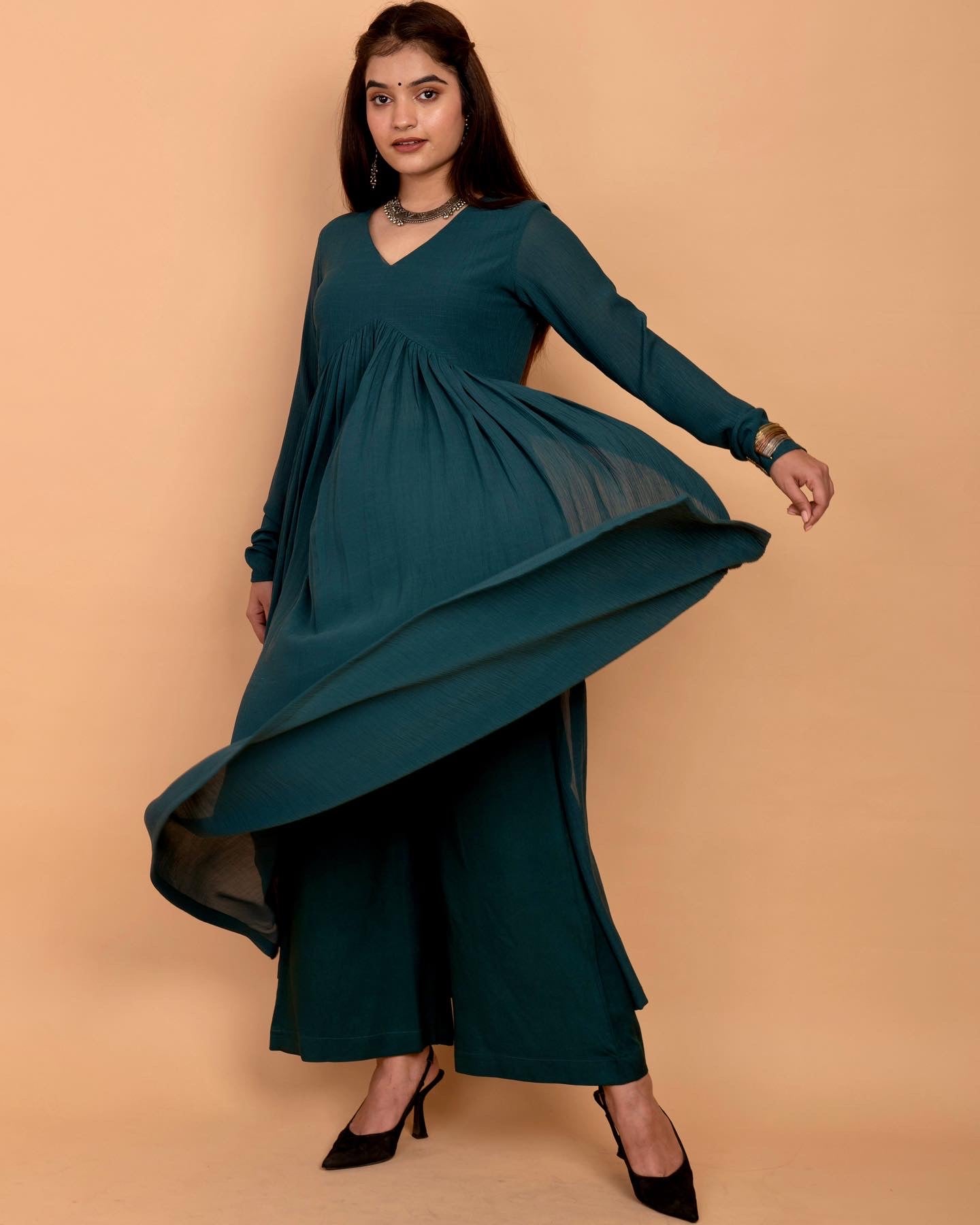 Teal Alia High Slit Kurta