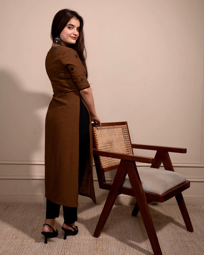 Caramel Brown Cactus High Slit Kurta Set