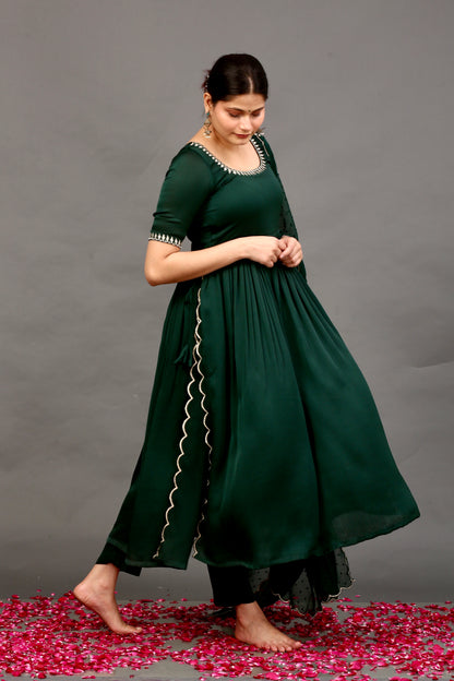 Bottle Green Embroidered Suit Set