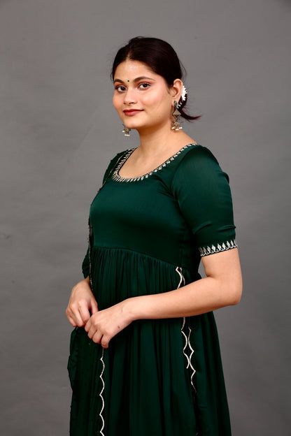 Bottle Green Embroidered Suit Set