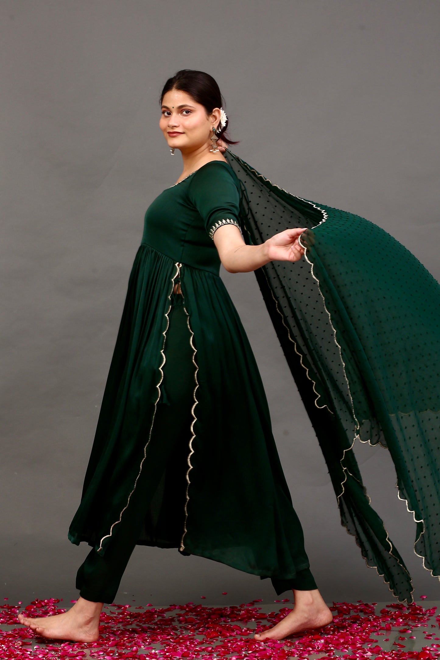 Bottle Green Embroidered Suit Set