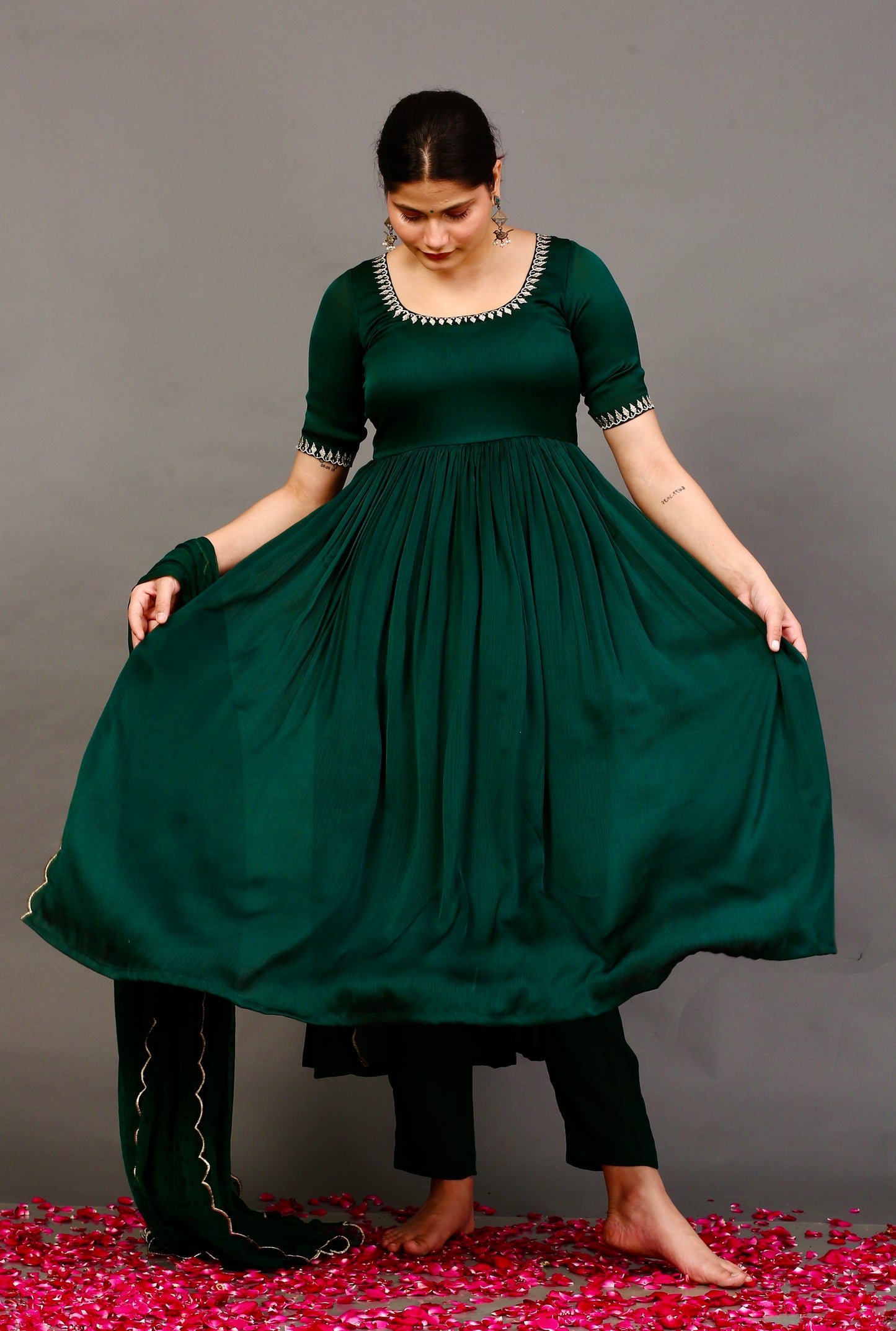 Bottle Green Embroidered Suit Set