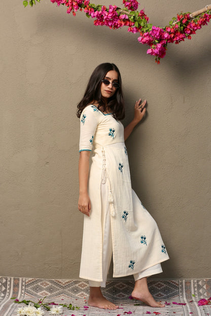 Blue bloom kurta suit set