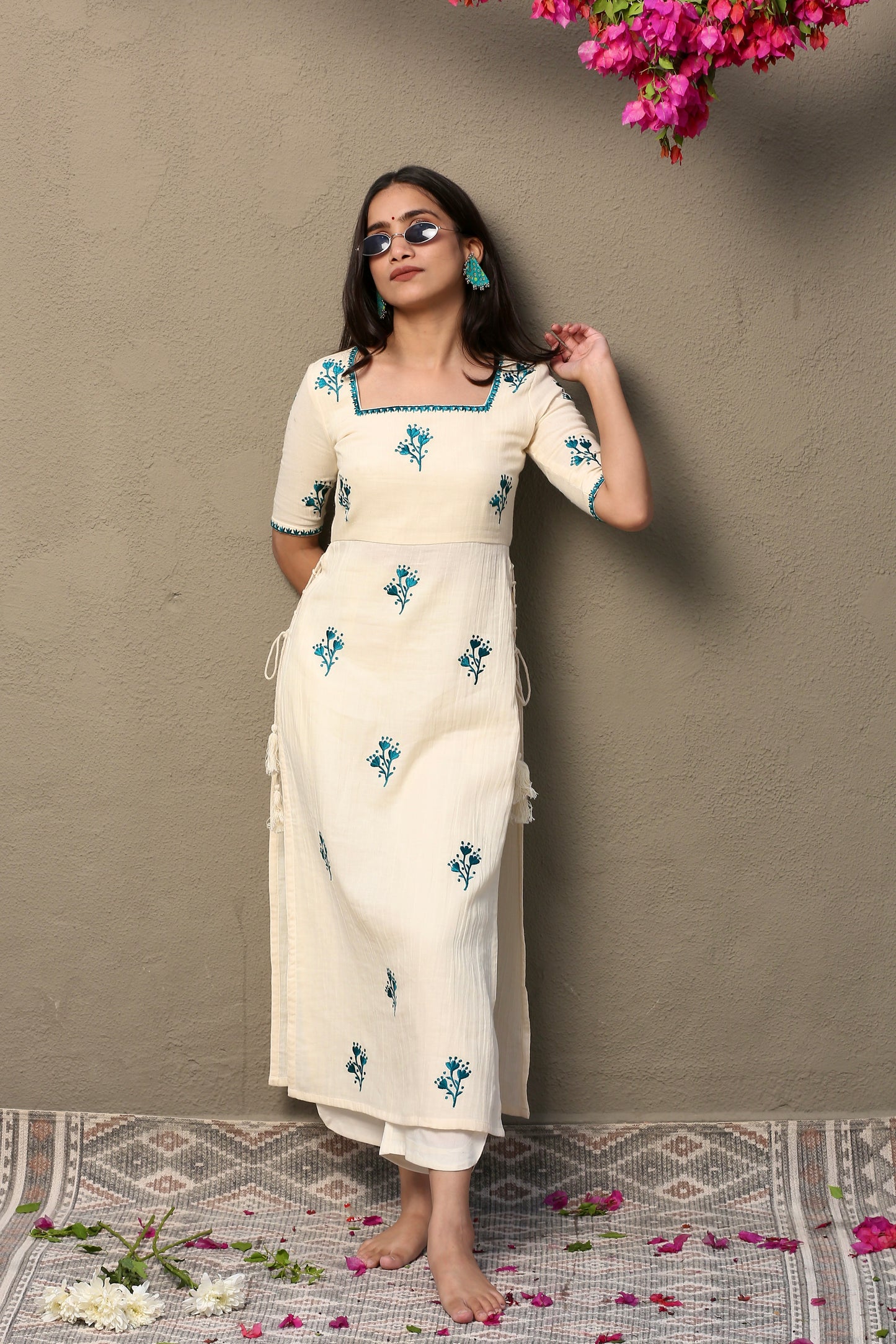 Blue bloom kurta suit set