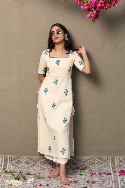 Blue bloom kurta suit set