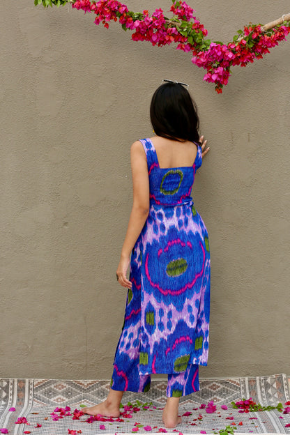 Blue bloom sleeveless kurta & palazzo pants