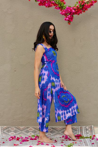Blue bloom sleeveless kurta & palazzo pants