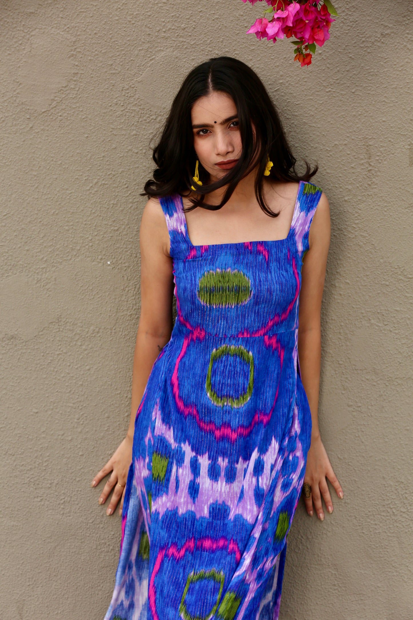 Blue bloom sleeveless kurta & palazzo pants