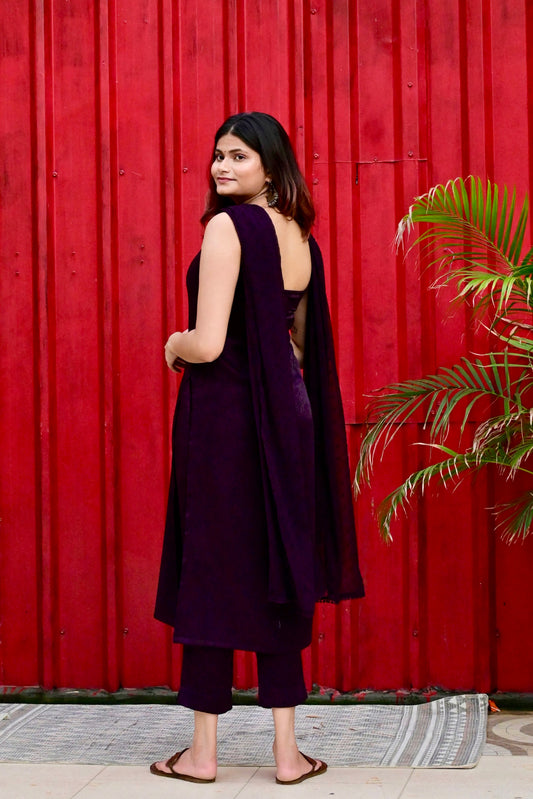 Deep Purple Sleeveless Suit Set