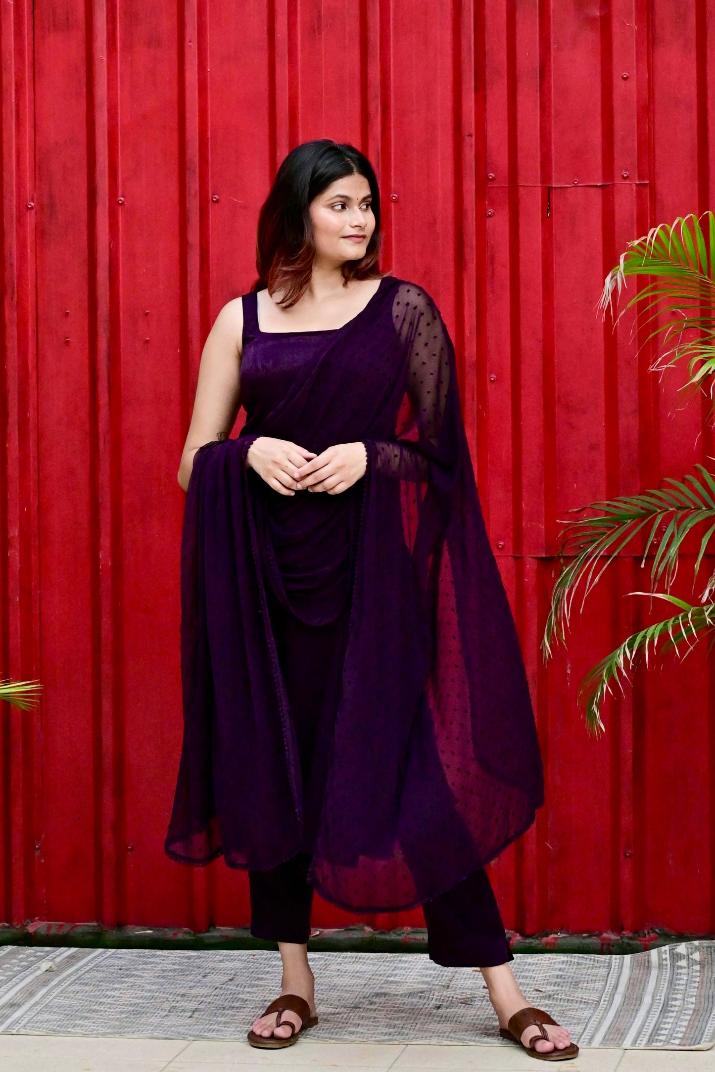 Deep Purple Sleeveless Suit Set