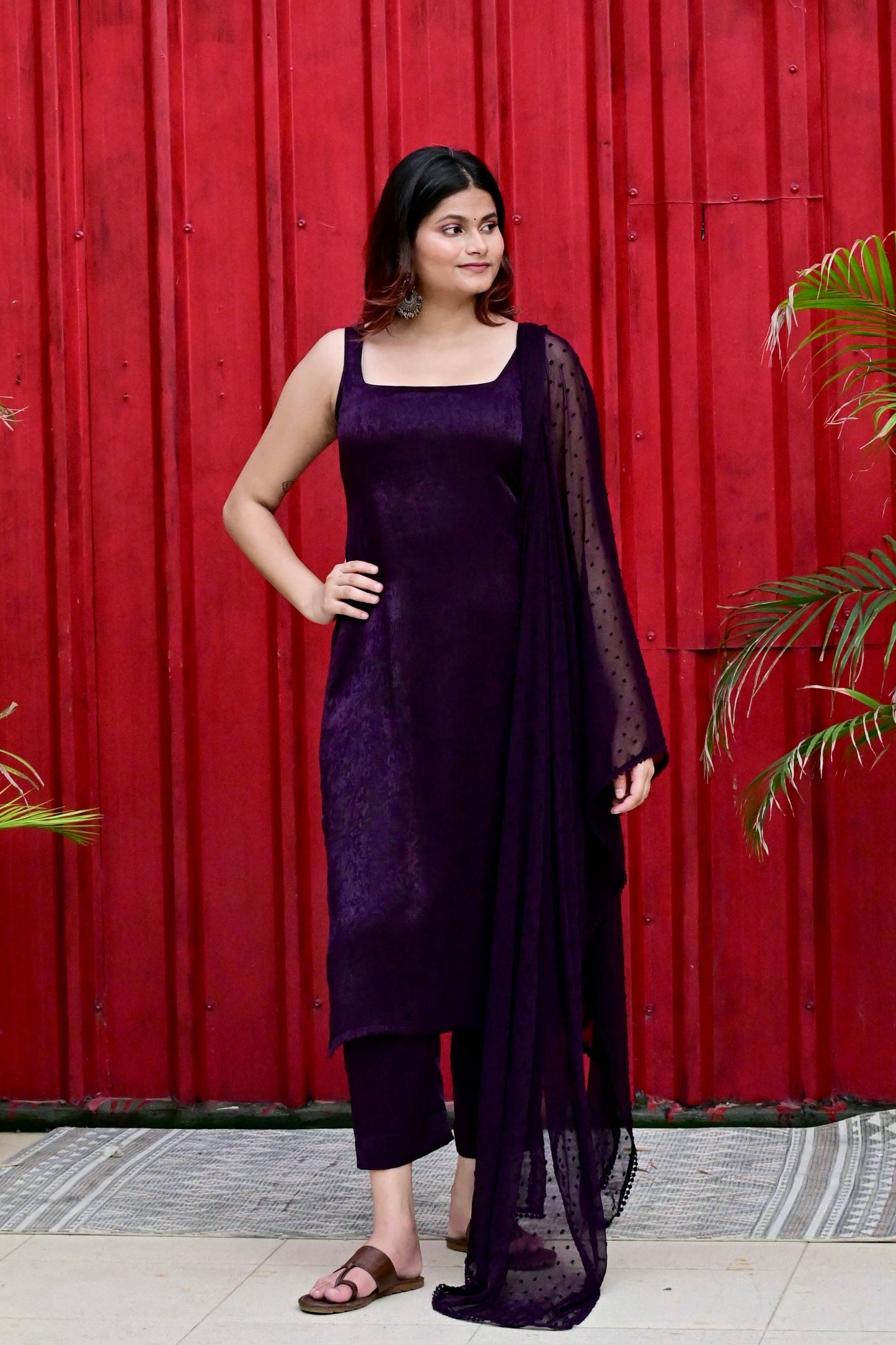 Deep Purple Sleeveless Suit Set