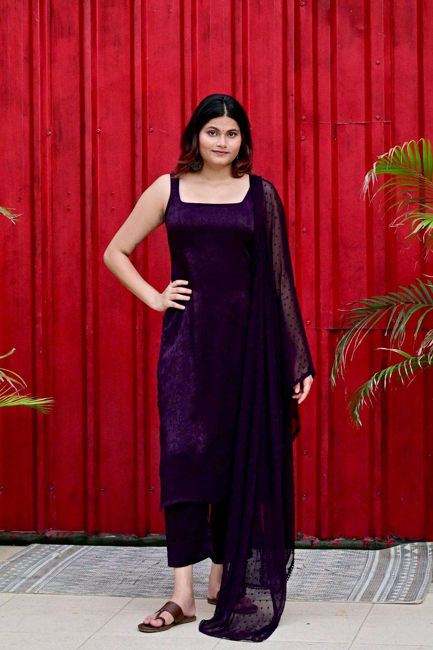 Deep Purple Sleeveless Suit Set