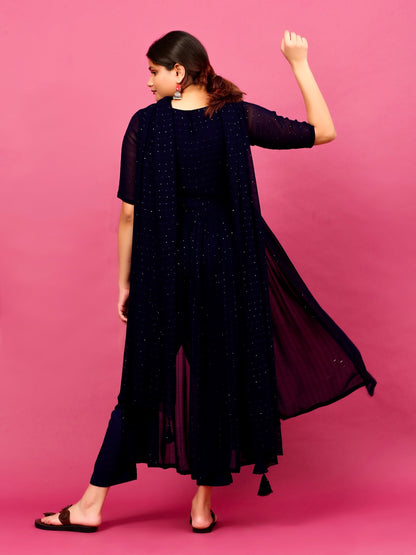 Twinkling Blue High Slit Suit Set