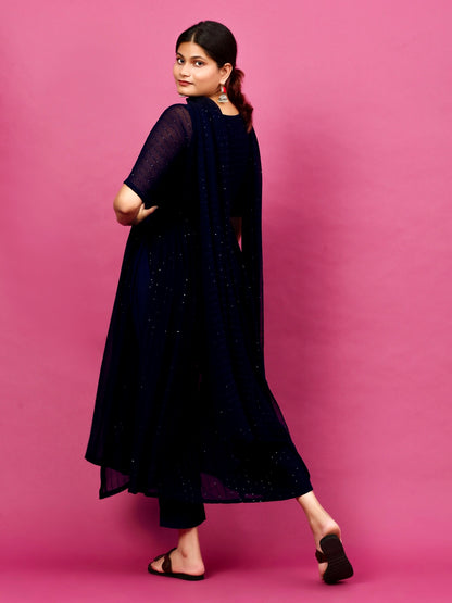 Twinkling Blue High Slit Suit Set