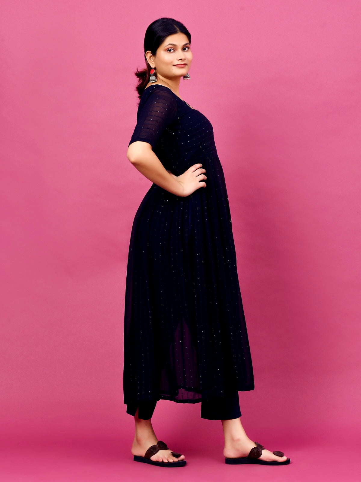 Twinkling Blue High Slit Suit Set