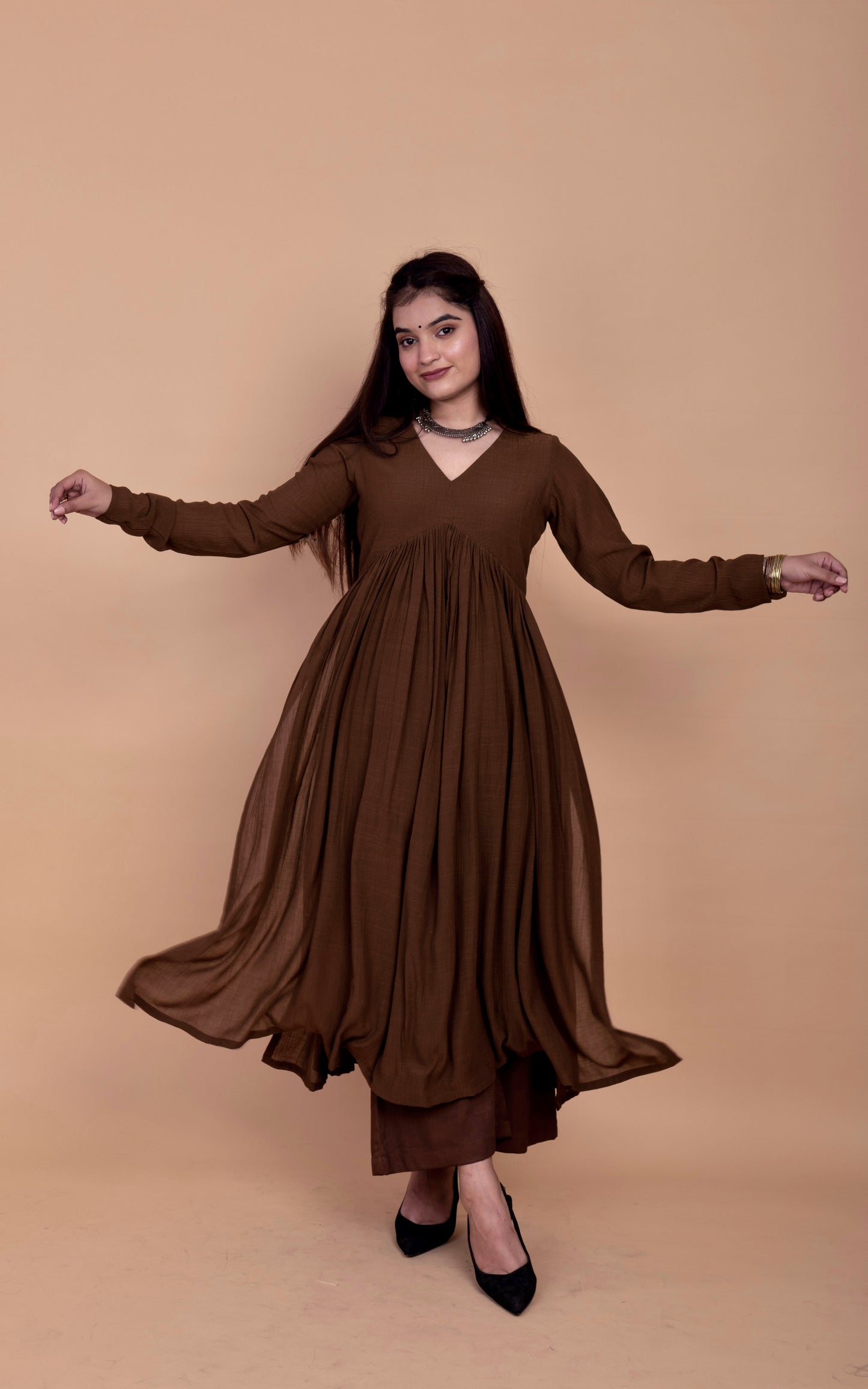 Caramel Brown Alia High Slit Kurta Set