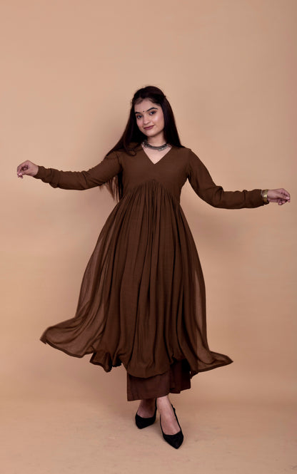 Caramel Brown Alia High Slit Kurta Set