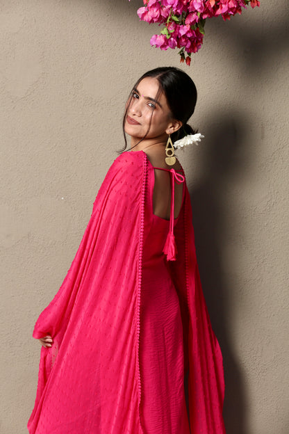 Hot pink full sleeves kurta pants & dupatta (Set of 3)