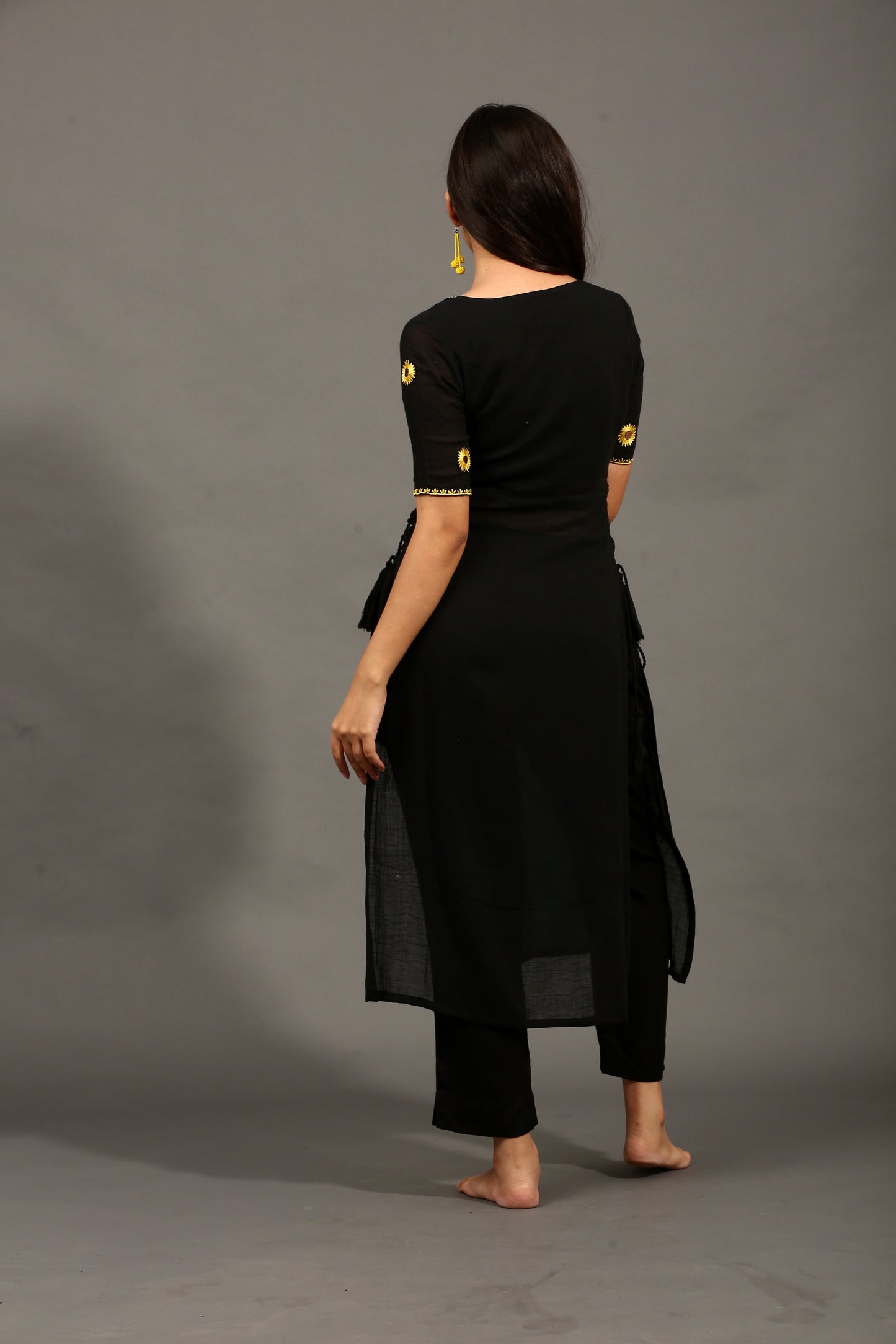 Sunflower black high slit kurta & pants