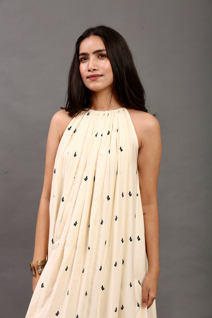 Off white & black printed sleeveless dress