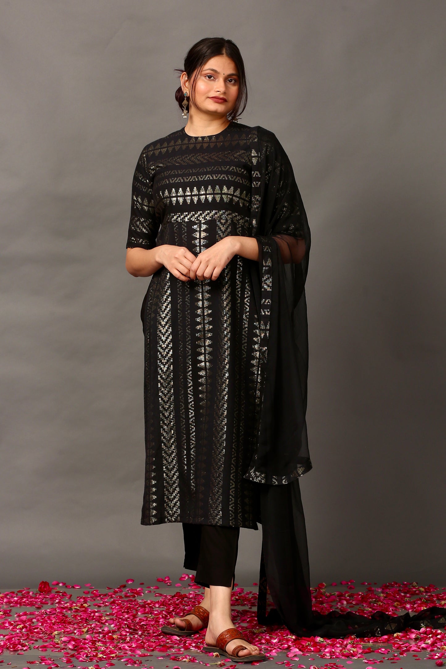 Midnight gold kurta set (high slit)