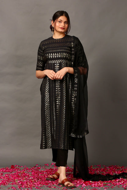 Midnight gold kurta set (high slit)