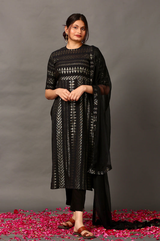 Midnight gold kurta set (high slit)