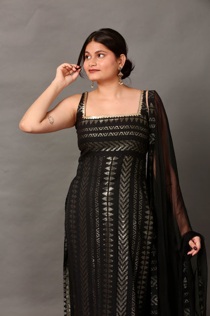 Midnight gold kurta set (sleevesless)