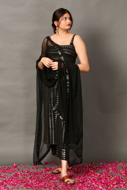 Midnight gold kurta set (sleevesless)