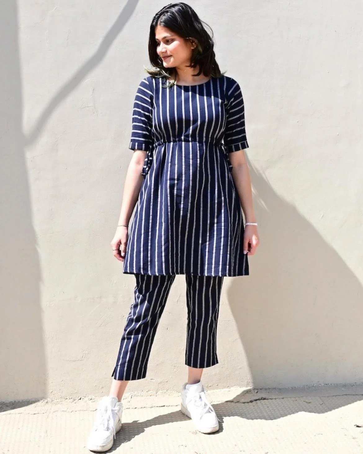 Navy Blue Round Shaped Neckline Co-ord Set