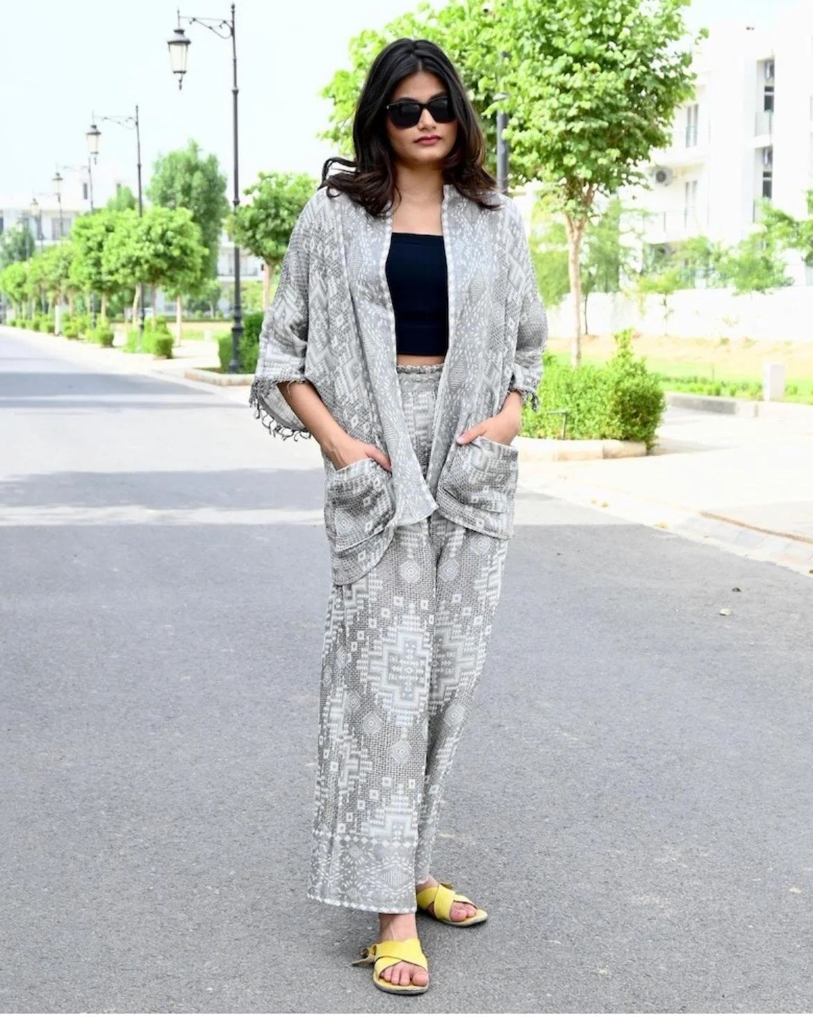 Oversized Grey Round Shaped Neckline Co-ord Set